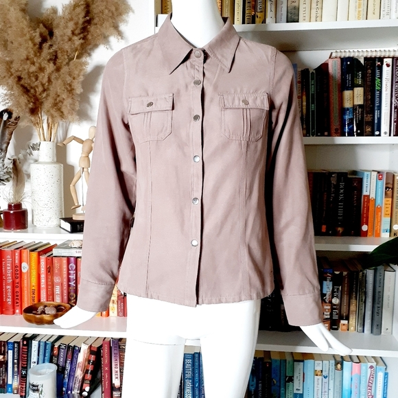 Point Zero Nicole Benisti Women's Silver Button Long Sleeve Pocket Tops P1908 - Picture 2 of 13